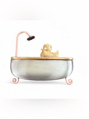 Vintage Copper and Silver Duck in bathtub Brooch